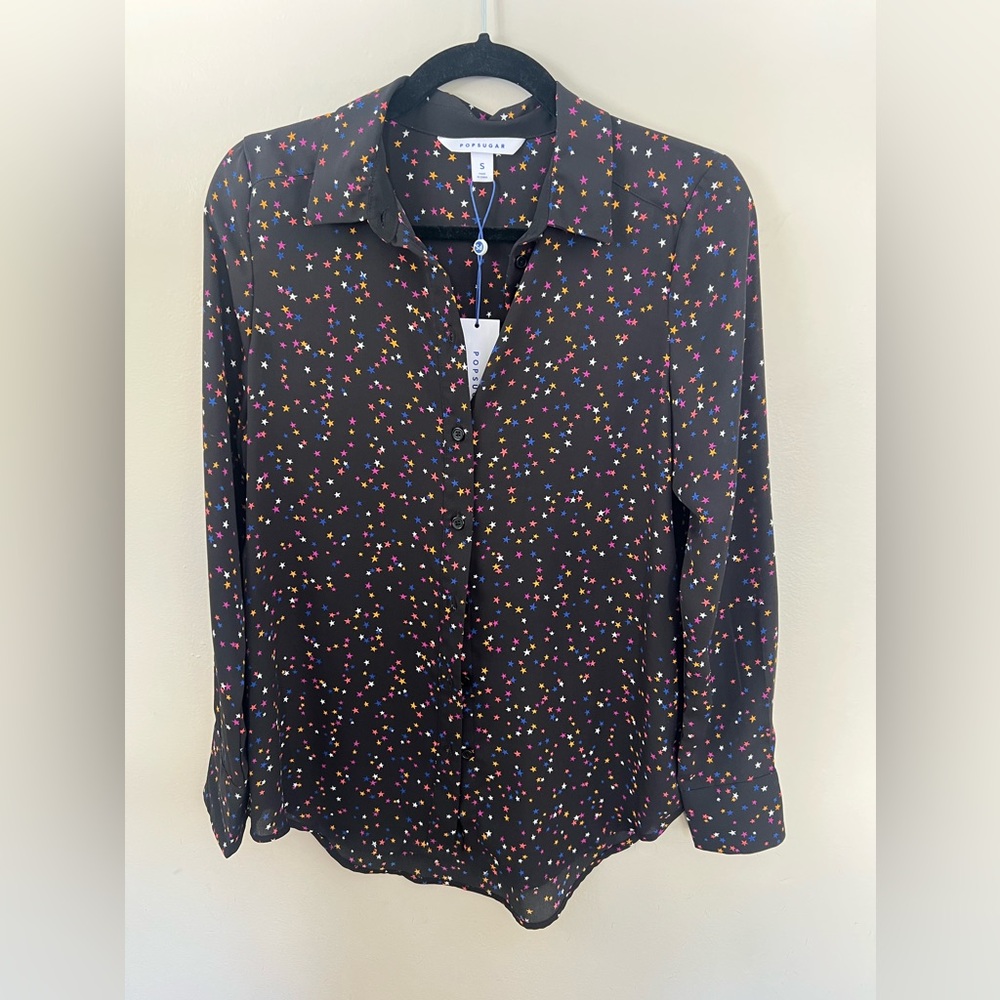 POPSUGAR Blouse Button Up New With Tags Small Star Design